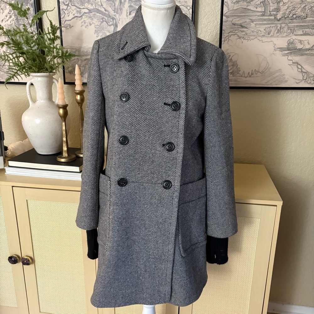 J CREW Grey Wool Blend Double Breasted Coat Stadium Cloth peacoat Size 2